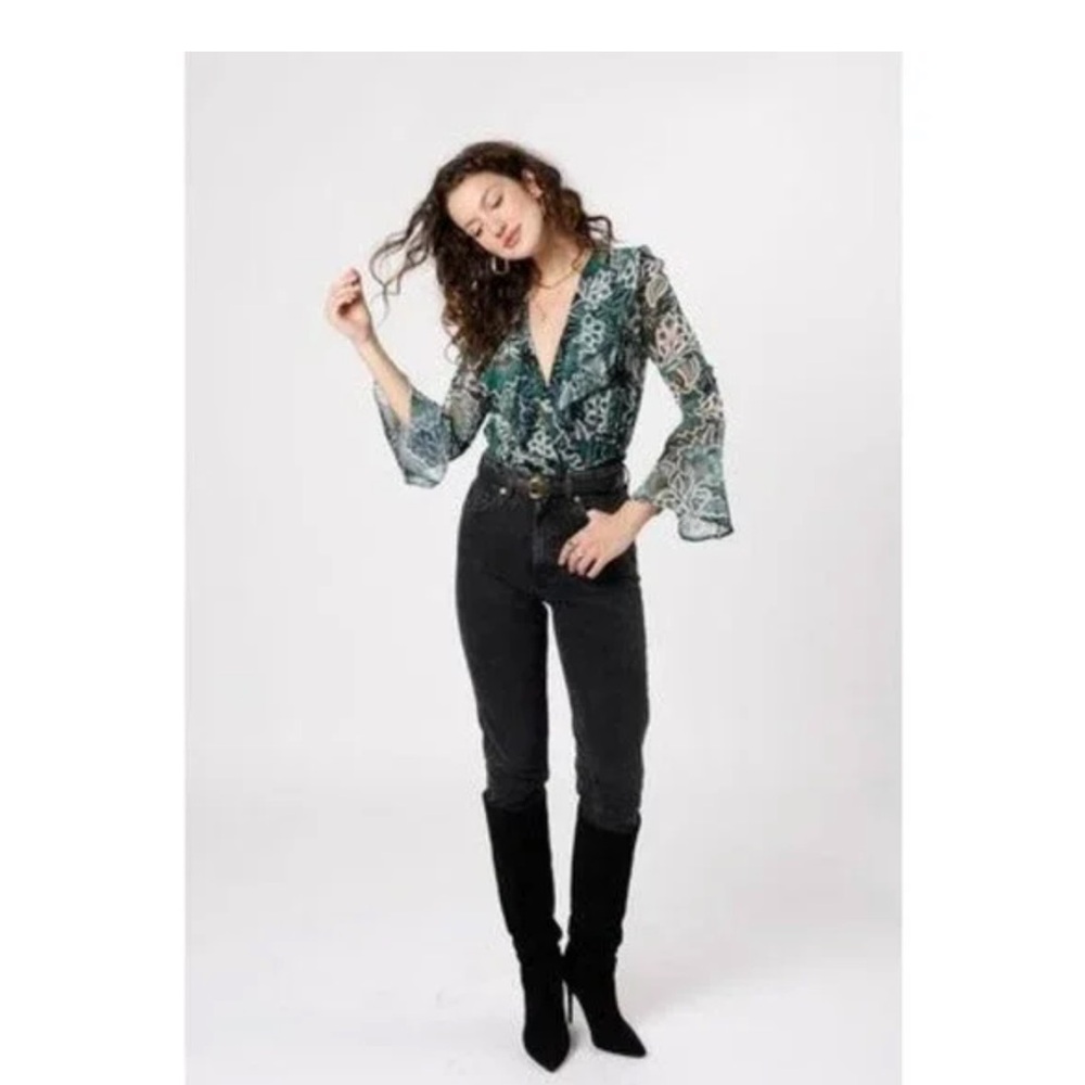 NWT Band of the free Floral Green and Black Sheer long sleeve Bodysuit size M - Picture 7 of 12